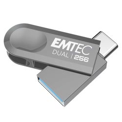 EMTEC - USB 3.2 USB-A Type-C Dual D280 ECMMD256GD283 - Flash Drive universele compatibiliteit USB 3.2 - lezen 80 MB/s, schrijven 20 MB/s, Eco Design, 256 GB/GB