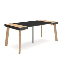 Skraut Home | Table Console Extensible | Console Meuble | 180 | pour 8 Personnes | Pieds en Bois | Style Moderne | Chêne et Noir