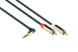 Good Connections GC-M0062 audio aansluitkabel hoge kwaliteit 3,5 mm, jack plug rechts gebogen, op 2x RCA (Cinch) stekker, OFC, volledig metalen behuizing, 0,5 m donkerblauw