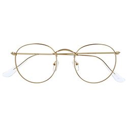 OPULIZE Sol B94 - Occhiali con blocco della luce blu, stile retrò, riducono i riflessi, anti-mal di testa, migliorano il sonno, per giocare al computer, per uomo e donna, Oro, +3.50