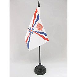AZ FLAG - Drapeau De Table Assyrie Nouveau - 15x10 cm - Mini Drapeau Assyrien De Bureau 100% Polyester avec Hampe De 25cm Et Socle en Plastique Noir