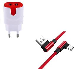 Pak voor Samsung Galaxy Tab S6 smartphone type C kabel 90 graden snellading + dubbel stopcontact kleur rood