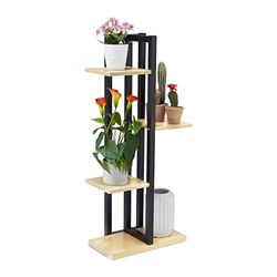 Relaxdays Scaffale Portavasi, 4 Ripiani Quadrati, Mobile Portafiori Metallo, 93x42,5x22,5 cm, Tavolino, Marrone Chiaro, Acciaio, 93 x 42.5 x 22.5 cm