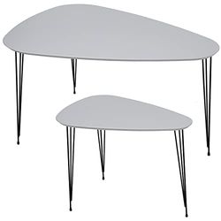 DRW Set van 2 salontafels in de vorm van hout en metaal, in zwart en wit, 90 x 60 x 49 cm en 60 x 40 x 45 cm
