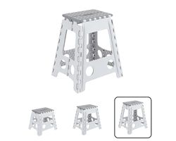 ARREGUI TB-045-GB Tabouret pliant | Marchepied pour adultes et enfants | Escabeau pliant | Tabouret marchepied enfant | Pour cuisine, salle de bain, camping | 45 cm hauteur | Blanc et Gris