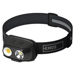 EMOS Lampada frontale a LED ricaricabile, 7 modalità di luce, bianco neutro e bianco caldo, rilevatore di movimento, 6,5 pezzi, durata luminosa, luminosità 500 lm, portata 130 m, COB LED per esterni
