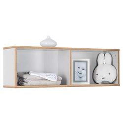 roba Étagère Murale pour Chambre Enfant Caro - Longueur 90 cm - 2 Niches - Bibliothèque Murale - Gris Clair/Décor Bois