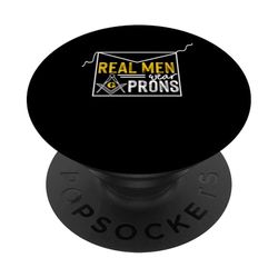 Real Men Wear Delantales Freemasonry Compases Cuadradas PopSockets PopGrip Adhesivo