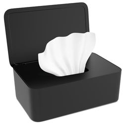 Kolamom Boîte à Lingettes Distributeur, Boîtes de Papier Toilette Humide pour Bébés et Adultes, Boîte de Lingette Humides avec Couvercle pour l'extérieur, la maison et le bureau - Noir
