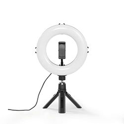 Hama Anneau Lumineux LED avec trépied pour téléphone Portable (8 Pouces de diamètre, 21 cm de diamètre, trépied de Table pour Appareil Photo, Anneau de Table LED à intensité Variable pour Selfie,