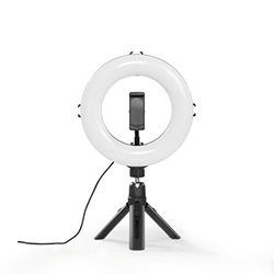 Hama Anillo de luz LED con trípode para teléfono móvil (Anillo de 8 Pulgadas, 21 cm de diámetro, trípode de Mesa para la cámara, luz LED Regulable para Selfie, videoconferencia, Youtube, TikTok,