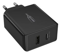 Ansmann Caricatore USB a 2 porte da 45 W - USB C con Quick Charge 3.0 e Power Delivery Caricatore PD con controllo intelligente della carica per smartphone, tablet, laptop Caricatore per la casa 247PD
