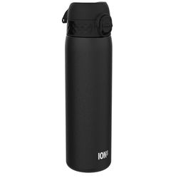 ION8 Vattenflaska Termos Stål, 500 ml/18 oz, Läcksäker, Lätt att Öppna, Säkert Lås, Diskmaskinssäker, Passar i Bilställ, Bärhandtag, Represistent, Drickflaska Metall, Svart