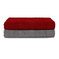 Komfortec Toallas de baño Jumbo, 100% algodón, Secado rápido, 80 x 200, Gris y Rojo