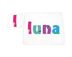 Little Helper Napperon avec Coaster Style Illustratif Coloré avec le Nom de Jeune Fille Luna