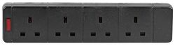 Pro Elec 97988 BLACK 4-Gang Socket with Neon Indicator, 13A, 240V, Black