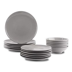 Amazon Basics Louça de grés para 6 pessoas, cor cinzenta, 18 peças