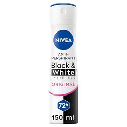 NIVEA Black & White Invisible Original Spray 6 x 150 ml, Deodorante Donna Efficace 72h, Deodorante Spray Antitraspirante Contro Odori, Sudore, Residui, Irritazioni e Macchie su Tessuti Chiari e Scuri