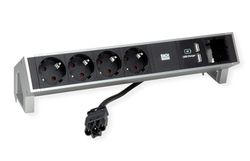 BACHMANN DESK2 4X geaard contact 1x USB-oplader, aluminium