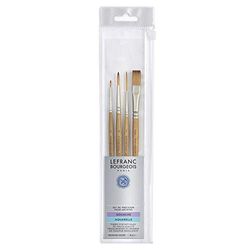 Lefranc & Bourgeois 301253 Gouache Brush Set, 4 Synthetic Brushes - Single Line Brush 10 mm, Round Brush No. 4, Rigging Brush No. 1, Round Brush No. 0