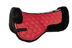 HKM SPORTS EQUIPMENT Echt-Lammfell-Sattelkissen Sillín y Brida, Unisex Adulto, Rojo y Negro, Talla única