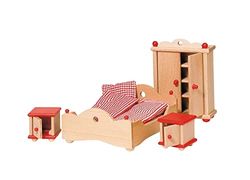 Goki 51954 - quarto, 4 peças, móveis de casa de bonecas
