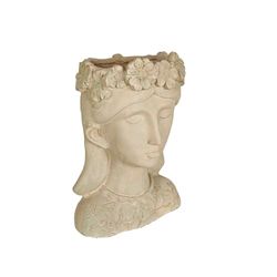 Romimex Macetero Gris Resina Flores Busto 27 x 38 x 23 cm