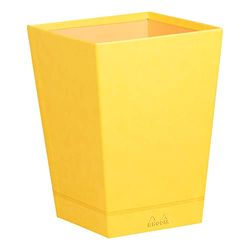 RHODIA 318926C - Corbeille à Papier Jonquille - 24 x 24 x 32 cm - Piqûres Sellier Orange - Extérieur Simili Cuir - Collection Home Office rama - Organisation de Bureau & Rangement Design