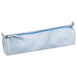 Clairefontaine 410175C -Trousse Escolar Redondo Azul Cielo Patrón Tie & Dye Ø5,5x22 cm en Cuero de Cordero Genuino I Suministro Escolar I Estuche Lápices de Colores I Estuche de Lápices | Portaplumas