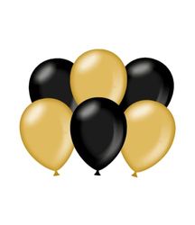 PD-Party 7036578 Feest Balloons | Natuurlijk Rubber (Latex) | Party Decoration, Pak van 6, Metallic Zwart/Goud, 30cm Lengte x 30cm Breedte x 30cm Hoogte