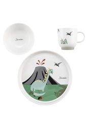Sterntaler Vajilla de porcelana Dino Rexi – Juego de vajilla con base de silicona antideslizante y extraíble – Vajilla para bebés y niños con plato, cuenco de 400 ml y taza de 200 ml, color blanco