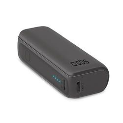 SBS Powerbank compatto 5000 mAh, caricabatterie portatile 10W a carica rapida, caricatore per smartphone Android e iPhone trasportabile in aereo, 1 porta USB-C e 1 USB-A, cavo di ricarica incluso