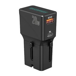 OVERMUST - Cargador de Viaje Universal | USB-C y USB-A | Compatible con 200 Países | Potencia 20W | Diseño Compacto y Seguro | Recarga Rápida | Ideal para Teléfonos, Tablet, Cámaras