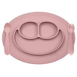 Lait Baby EUMFB005 Set Mini Mat Plate Suction Cup with Sections and Cutlery Learning Fork and Spoon for Children +12 Months Powder Pink