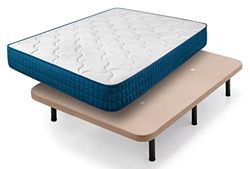 Cama express Colchón Viscoelástico Royal Memory + Base Tapizada Beige con 6 Patas 32 cm, Espuma con Memoria, Medida : 120 x 190 cm