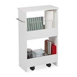 Relaxdays keukentrolley, 2 etages, keukenrek op wieltjes, hout, smal badkamer rek, MDF, HxBxD: ca. 67 x 20 x 43 cm, wit