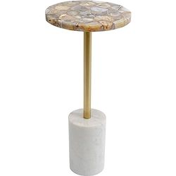 Kare Tavolino Agate Base appoggio, Metallo Marmo Pietra, Bianco, Oro, 60x25x25 cm