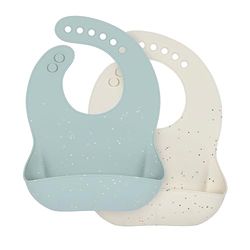 LÄSSIG Siliconen slabbetjes voor baby's (2 stuks), kleine kinderen, slabbetjes met opvangbak, vaatwasmachinebestendig, blauw/beige