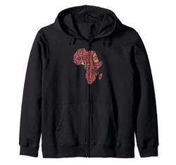 Africa Map Striped with Adinkra Pattern, African Style Zip Hoodie