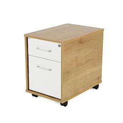 Rocada | Komoda biurowa z kółkami | 40x59,5x58 cm | Drewniana szuflada z zamkiem | Szafka pomocnicza biurowa z 2 szufladami | Kolor dębu/biały