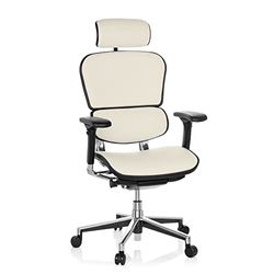 hjh OFFICE 652231 Silla de Ejecutivo ERGOHUMAN Cuero Blanco, Silla de Oficina, Silla giratoria ergonómica, Soporte Lumbar Flexible