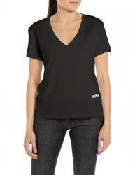 Replay Dames Oversize T-shirt met korte mouwen Pure Logo Collectie, 098 Black, M