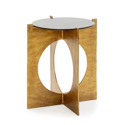 MESA AUXILIAR 51X51X56 METAL DORADO/CRISTAL NEGRO
