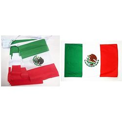 AZ FLAG Guirnalda 6 Metros 20 Banderas de MÉXICO 21x15cm - Bandera Mexicana 15 x 21 cm - BANDERINES & Bandera de MÉXICO 150x90cm - Bandera Mexicana 90 x 150 cm