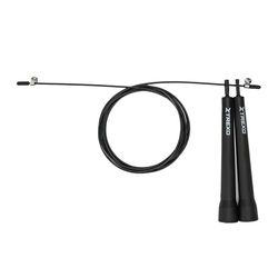 TREXO Basic + Comba para saltar fitness en negro con longitud ajustable hasta 300 cm, ideal para ejercicios cardiovasculares y de fitness, de polipropileno y acero, ligera y cómoda de usar con asas de