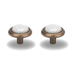 cyclingcolors 2 x Drawer Knobs Brass Porcelain Ceramic Finish 24 mm Vintage Antique Style Door Handle Dresser Wardrobe Home Screw