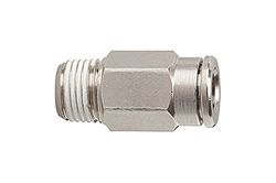 Acoplamiento recto "metálico", R 1/8 A, para manguera de diámetro exterior de 6 mm, presión de trabajo máx. 16 bares, latón niquelado.