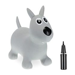 Relaxdays Animal Sauteur avec Pompe à air, Jouet en Forme de Chien, Charge maximale : 50 kg, sans BPA, Enfant, Gris