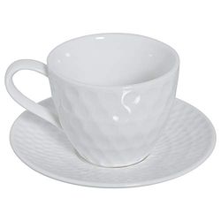 DRW Lot de 6 Tasses à thé en Porcelaine avec boîte Cadeau Blanc 10,5 x 8 cm Assiette 6,5 cm