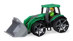 Lena 04517 TRUXX² Tractor met voorschep, bedrijfsvoertuig ca. 34 cm, robuuste trekker met schep en volledig beweegbaar speelfiguur, voor kinderen vanaf 2 jaar, speelvoertuig, groen/zwart
